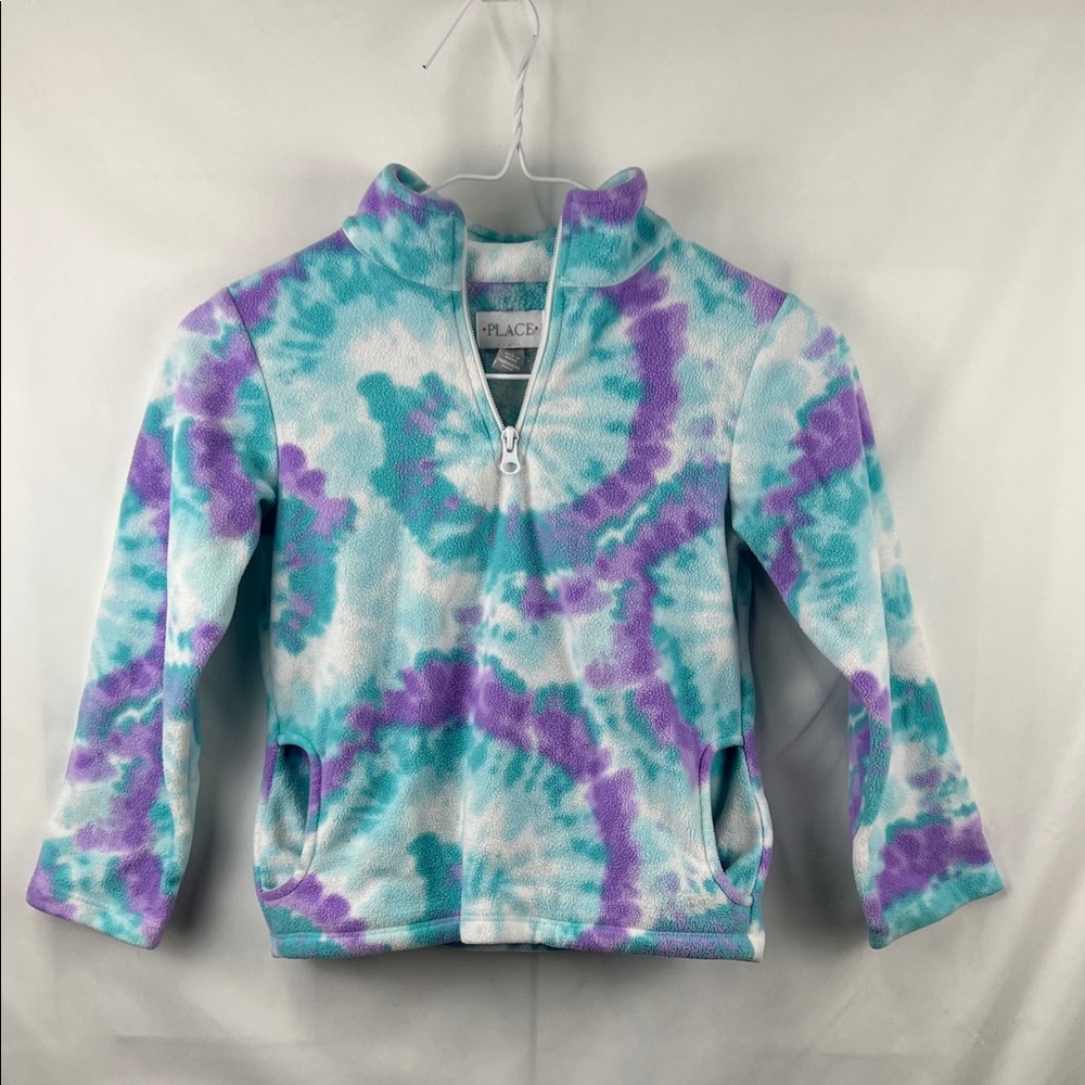 Children’s Place - Size 5/6 - Girl’s Fleece - Green Purple Tye Die - 1/4 Zip
